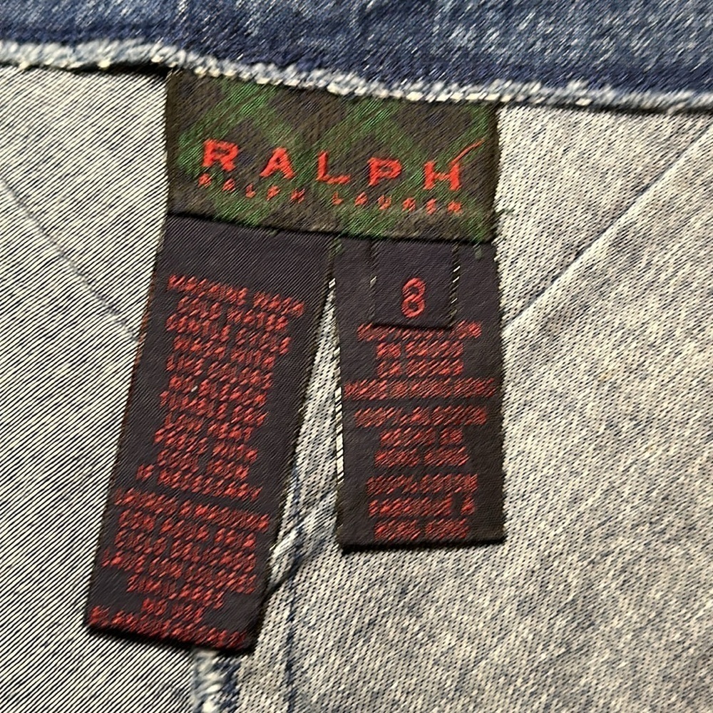 Vintage Ralph Ralph Lauren Abstract Blue Denim Jean High Rise Skirt Y2K Size 8 - Picture 7 of 14
